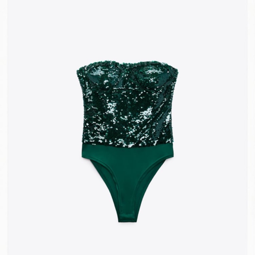 Zara Emerald Green Sequin Strapless Bodysuit